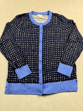 Kate Spade New York Window Panes Cardigan XL North Court Button Sweater Cotton